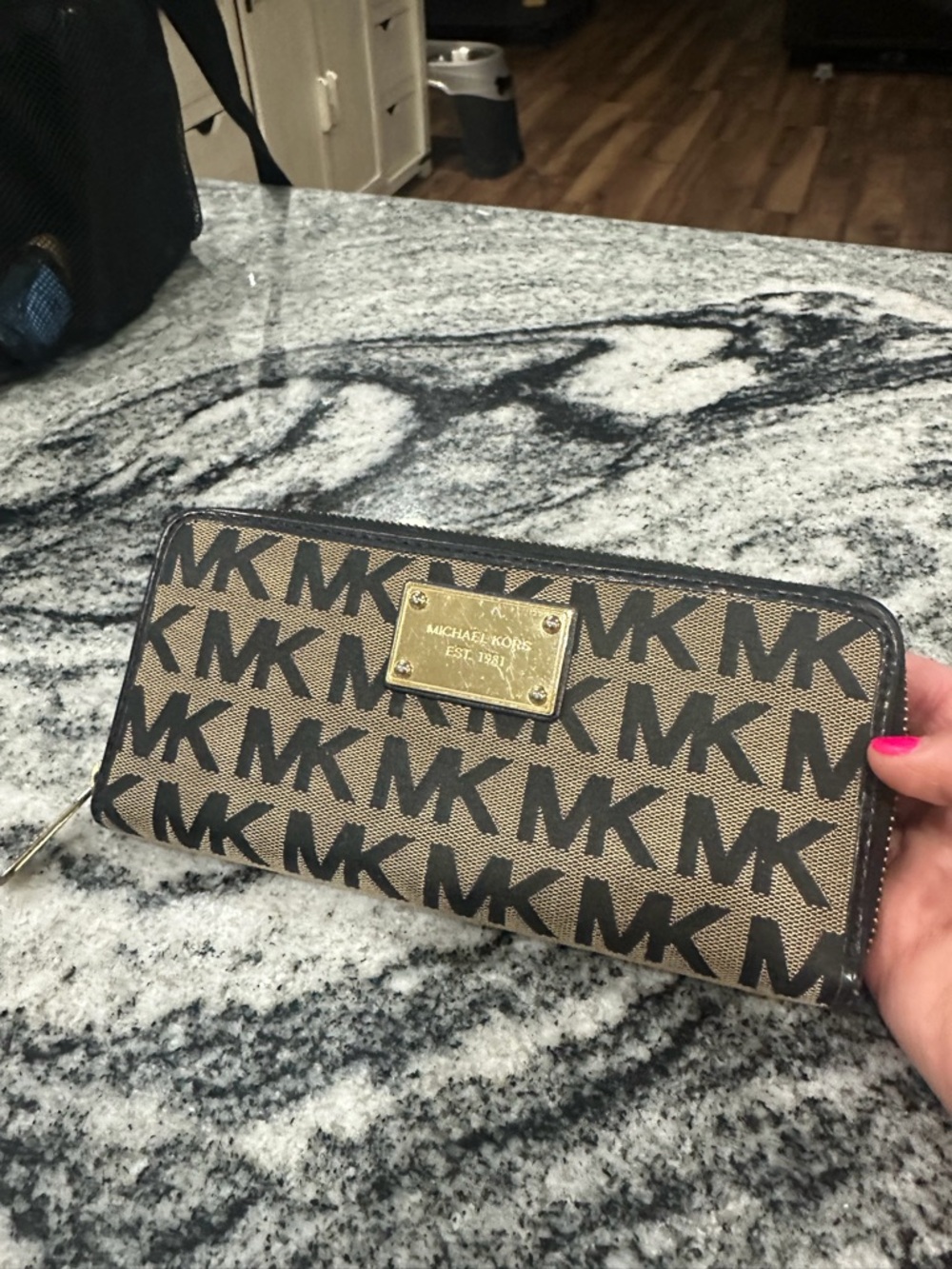 Michael Kors Brown and Black MK Logo Zip-Around Wallet